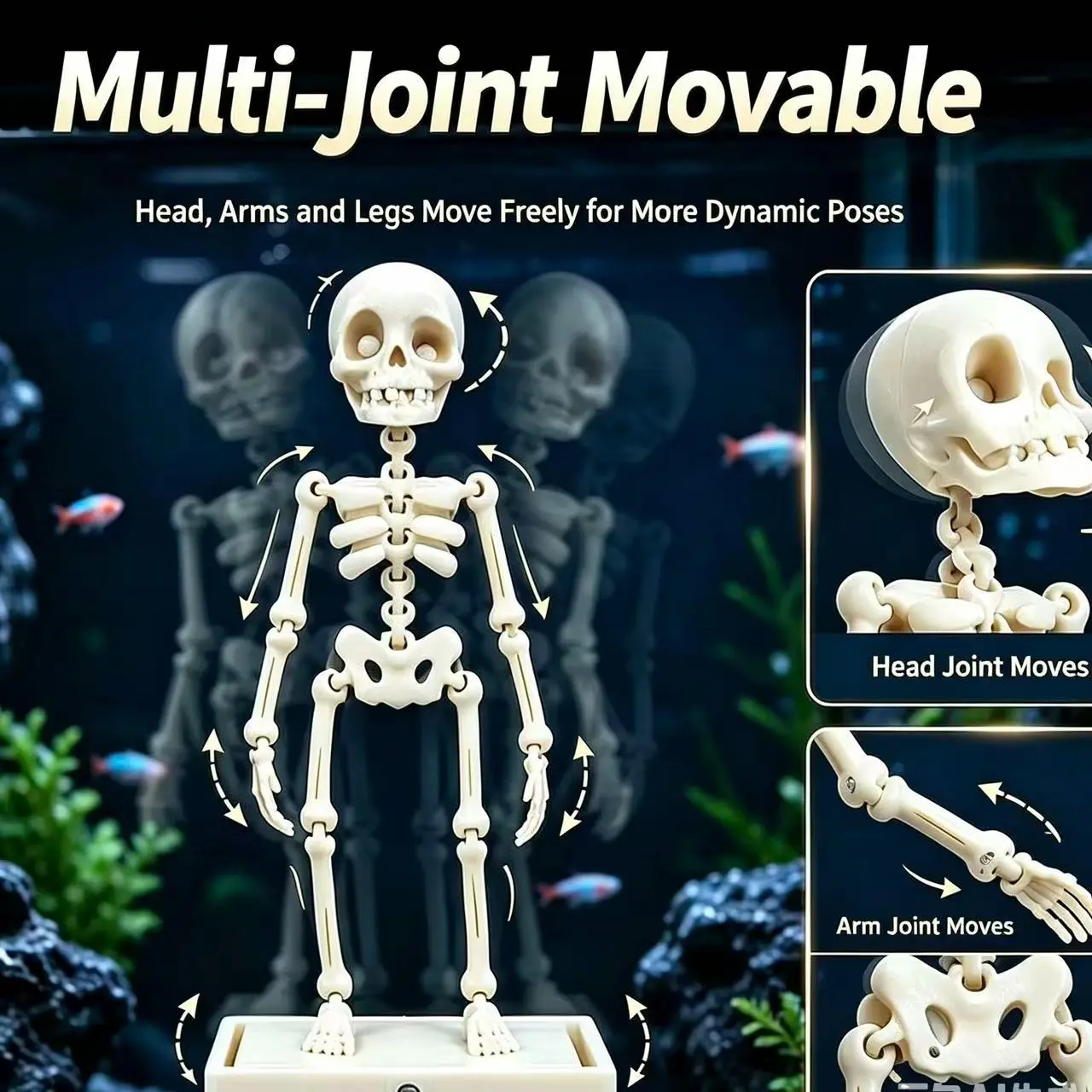 Creative Aquarium Skeleton Decoration, Dancing Swinging Skull, Movable Oxygen Pump, Includes Oxygen Tube, Unique Fish Tank Ornament, Fish Tank Decorations