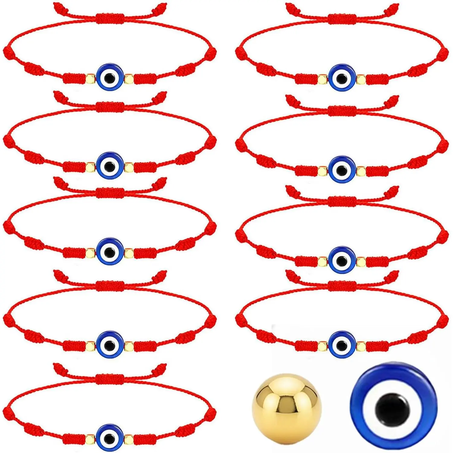 9-Pack Adjustable Red String Bracelet,  Red Thread Charm, Unisex for Women, Men, and Teens, Friendship