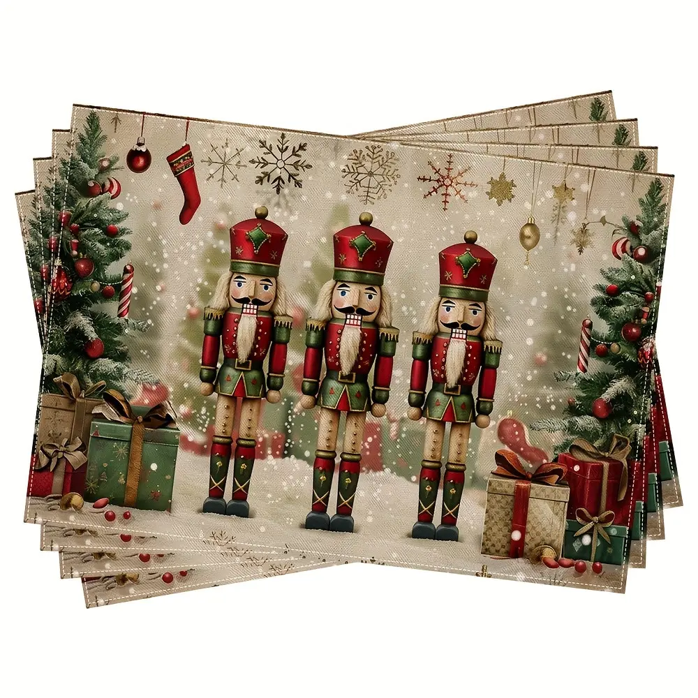 Christmas Nutcracker Chracters Placemats,4pcs Christmas Elements Table Mats Set Rectangle 12x18inch Polyester Place Mats for Christmas Party Kitchen Dining Decoration Holiday Placemats