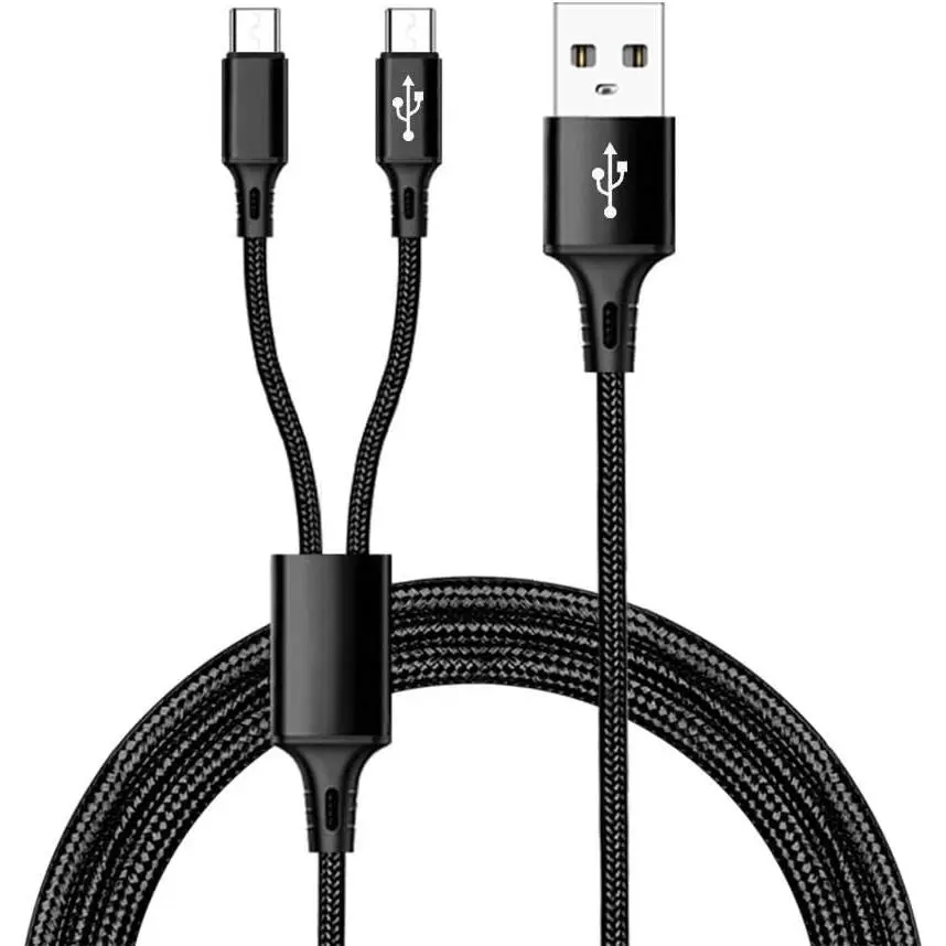 6  Extra Long  Port Type C Splitter   - Power up to Two USB C Devices At Once from a Single USB A Port - Ideal for Any USB C  Device (Black)