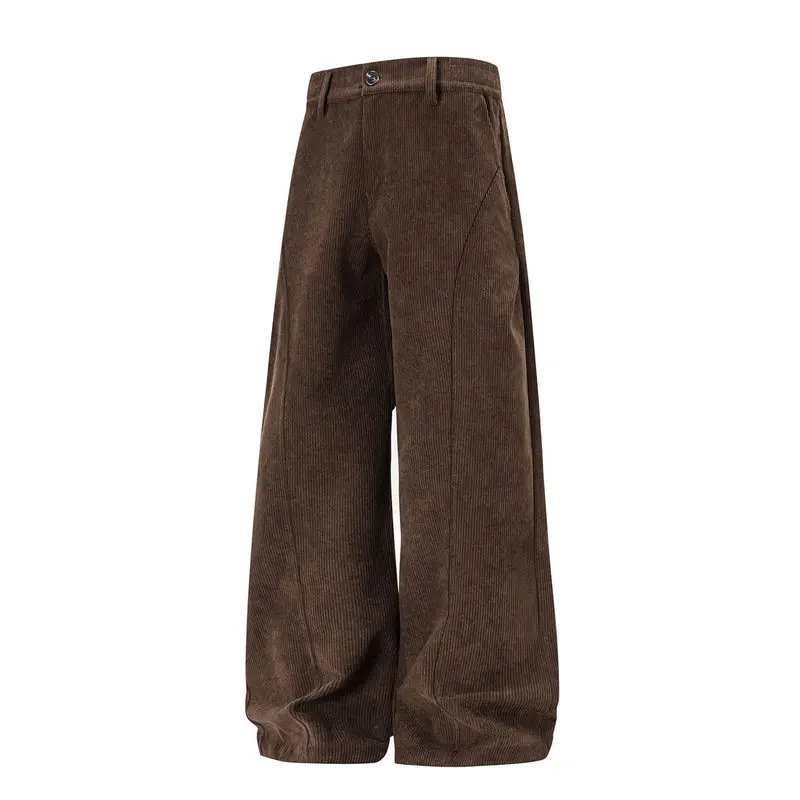 Men'S Corduroy Streetwear Pants, Structural Seam Pleated Design Loose Straight‑Leg Casual Versatile Sports Trousers