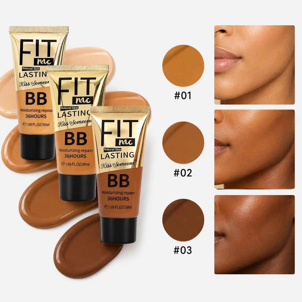 Three-Piece Foundation Set, Long-Lasting Flawless Concealer, Waterproof Moisturizing Bb Cream, Liquid Foundation, Perfect for Oily Skin and Dark Complexion