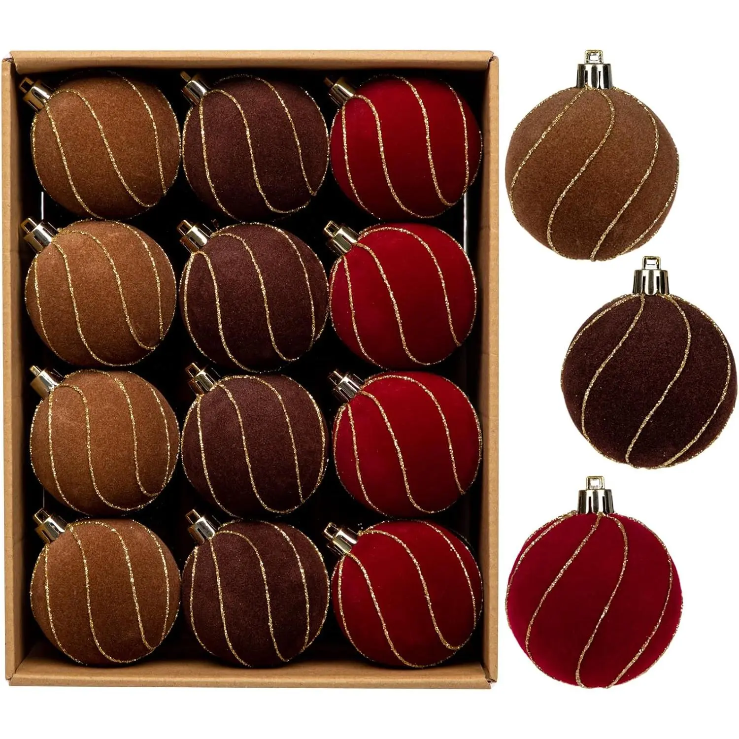 24 count  Christmas Ball Ornaments Set, 2.36" Shatterproof Baubles for Christmas Tree Decorations, -Lined  Baubles with  Finish for Thanksgiving Holiday Party Décor, Multicolour