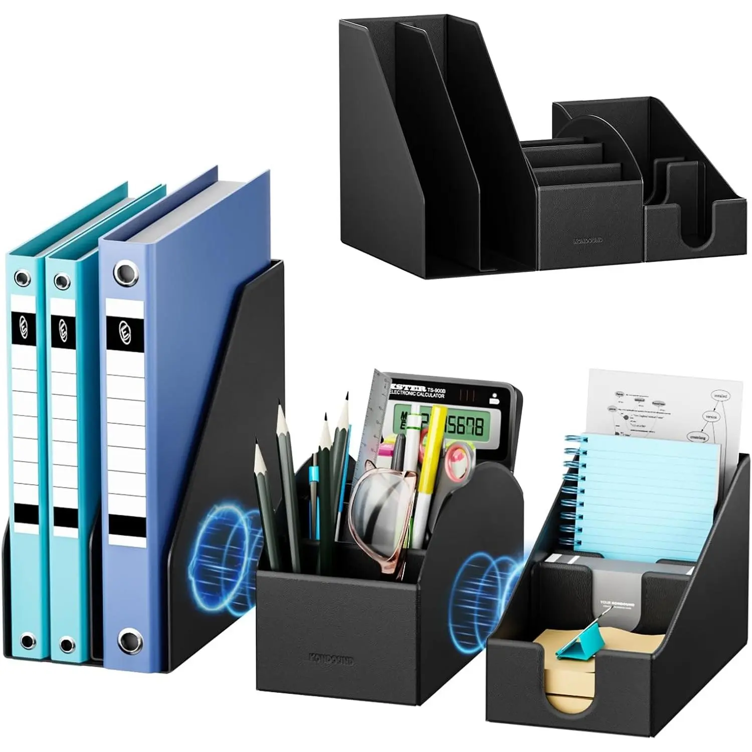 Magnetic Desk Organizer Set - Multifunctional PU Leather Desktop Storage with File Holder, 5-Tier Storage Box, Card and Sticky Note Slots, Office Supplies Accessories for Desk & Workspace