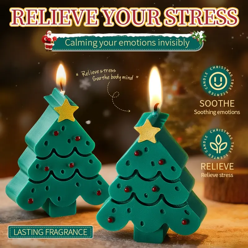 Christmas Tree Aroma Candle 2PCS, Woody Forest Scent, Long Lasting Fragrance, Perfect For Bedroom Living Room Party Decor, Winter Holiday Desktop Ornament Gift
