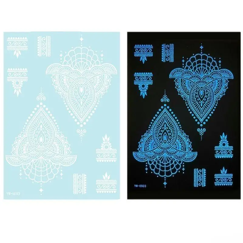6Pcs Set Fashion Glow-In-The-Dark Hollow Out Waterproof Temporary Tattoo Stickers, Luminous Body Art Decals for Adults, Party Festival Decor (Luggage & Bag Accessories Cleaning & Care Compatible)