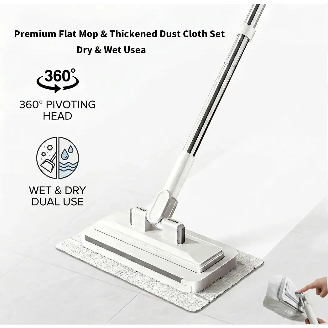 2-in-1 Universal Snap-Grip No-Wash Mop, Cloth Mop with 360 °   Rotating Head - 0-Touch Disposable Cleaning, Fits All Rags, Paper Towels  Cloths, for Home Hardwood Tile Floors
