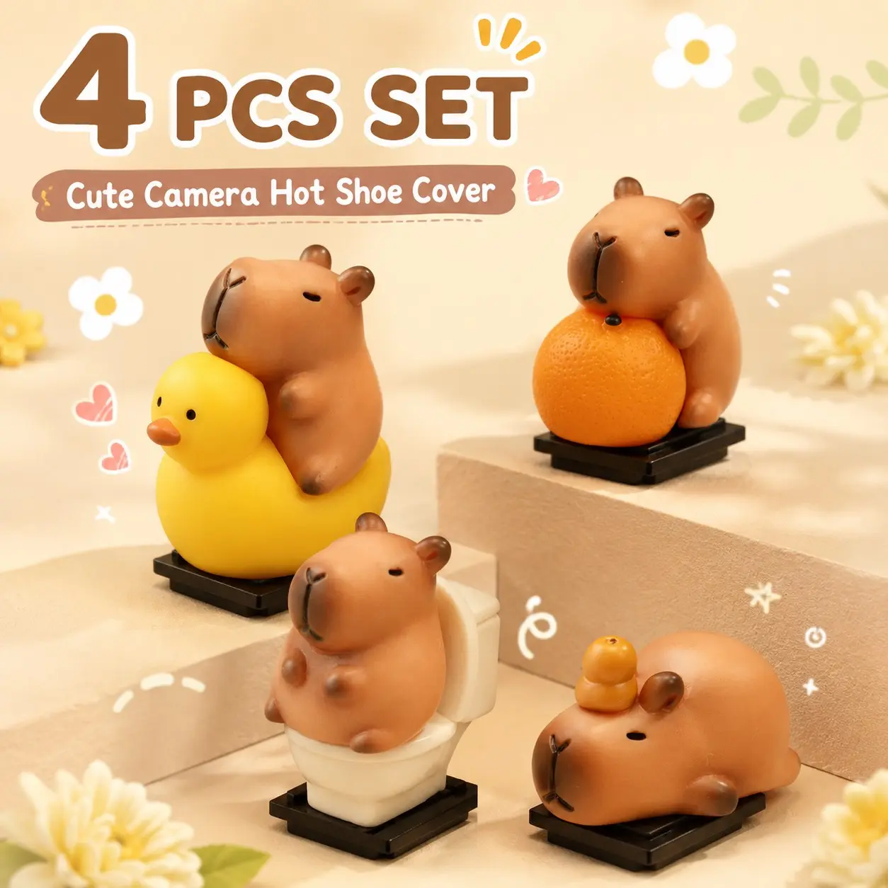4-Piece Cute Water Buffalo Camera Hot Shoe Cover, Silicone Dust-Proof Hot Shoe Protector, Dslr Micro Single Lens Decorative Accessories