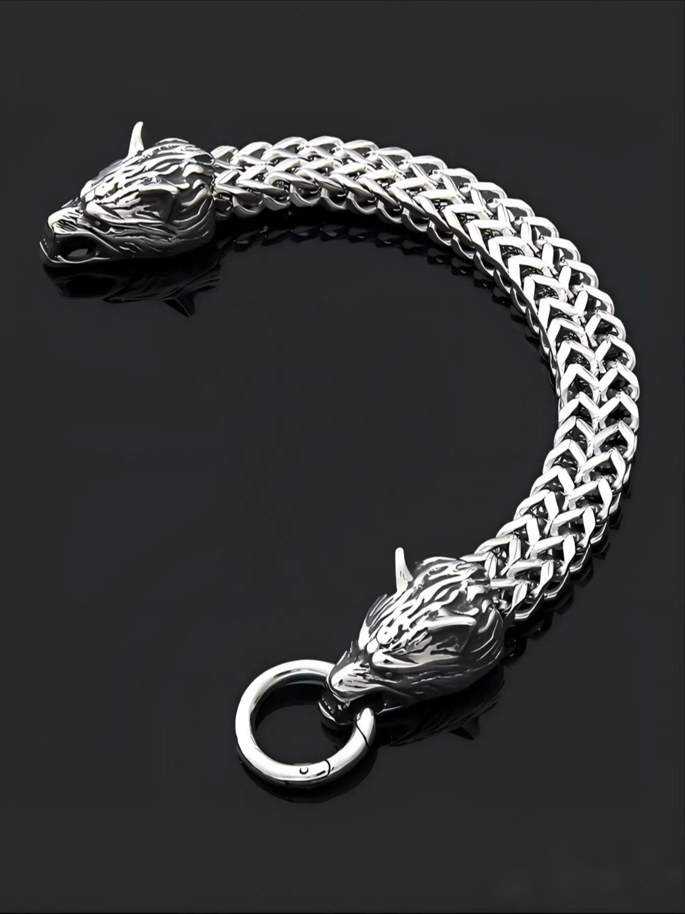 Hip Hop Stainless Steel Chain Bracelet, Vintage Viking Wolf Head Design, Unisex Fashion Accessory, Durable and Stylish Jewelry