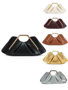 Metal Handle Asymmetric Ruffle Cloud Wristlet Bag, Luxe Evening Party Handbag, Multi-Color Unique High-End Commute Dress Purse