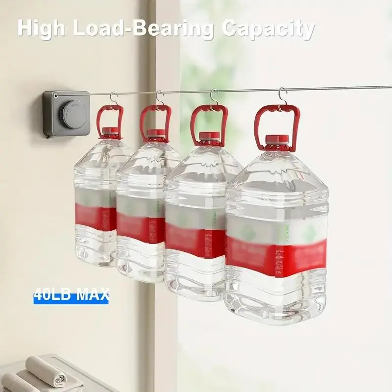 Invisible Clothesline Extensible Retractable No-Hole Clothes Rack, Balcony Bathroom Indoor Stainless Steel Wire Clothes Hanger, Practical Wall-Mounted Extendable Clothes Rack