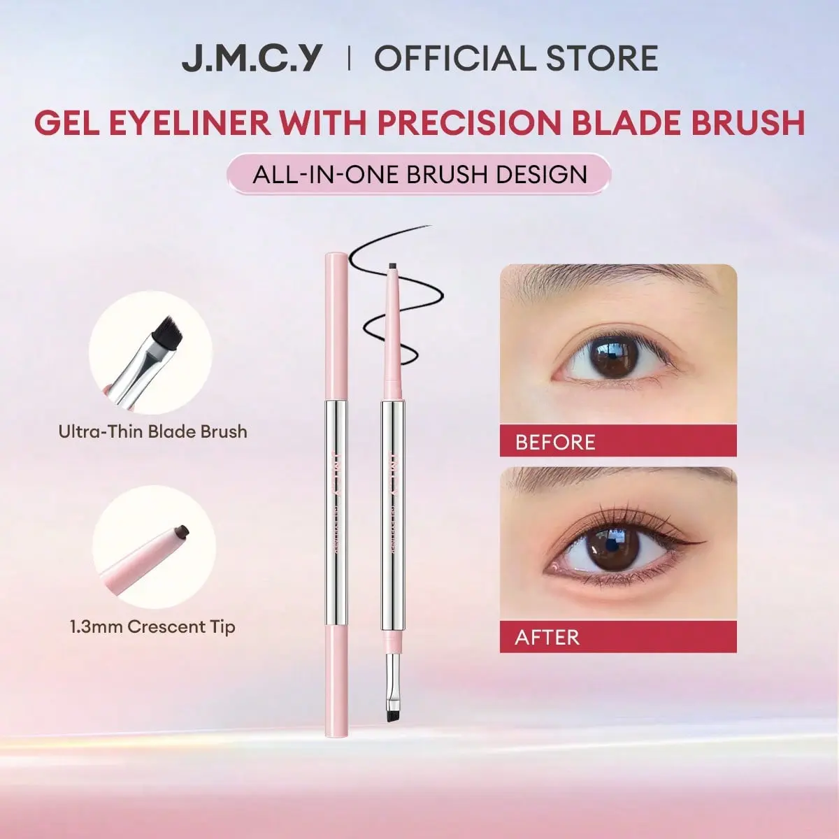 J.M.C.Y Dual-Ended Eyeliner Pen with Angled Brush, Long-Lasting Smudge-Proof Eyeliner, Ideal for Beginners to Draw Lower Lash Line