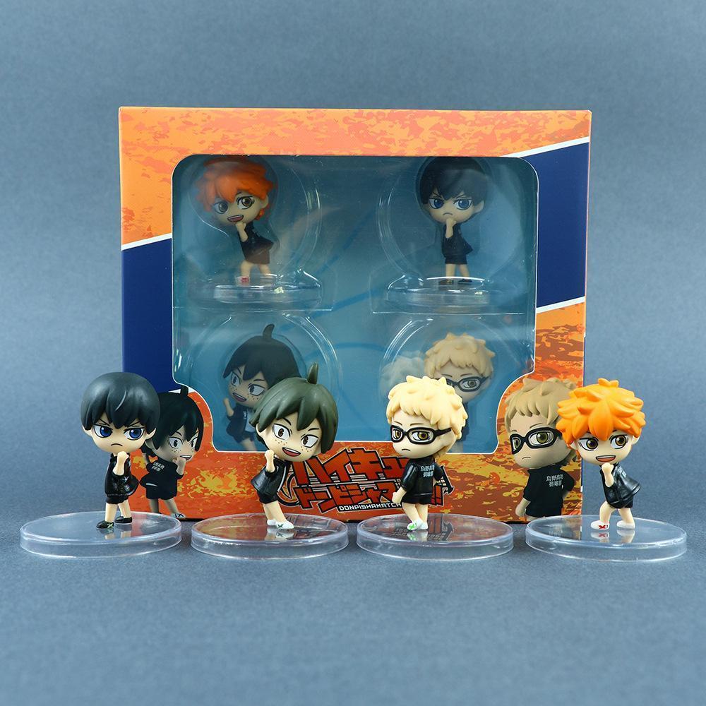 4Pcs/Set Haikyu!! Doll Figure Kei Tsukishima Shoyo Hinata Tobio Kageyama Tadashi Yamaguchi Anime Figure PVC Car Decorations Toys