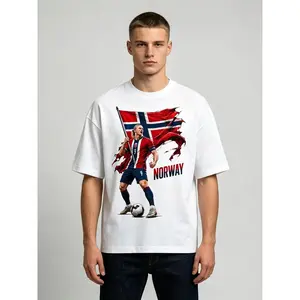 Norway Soccer Cotton Tee T-Shirt with Flag Design and Player Graphic for Erling Haaland Fans