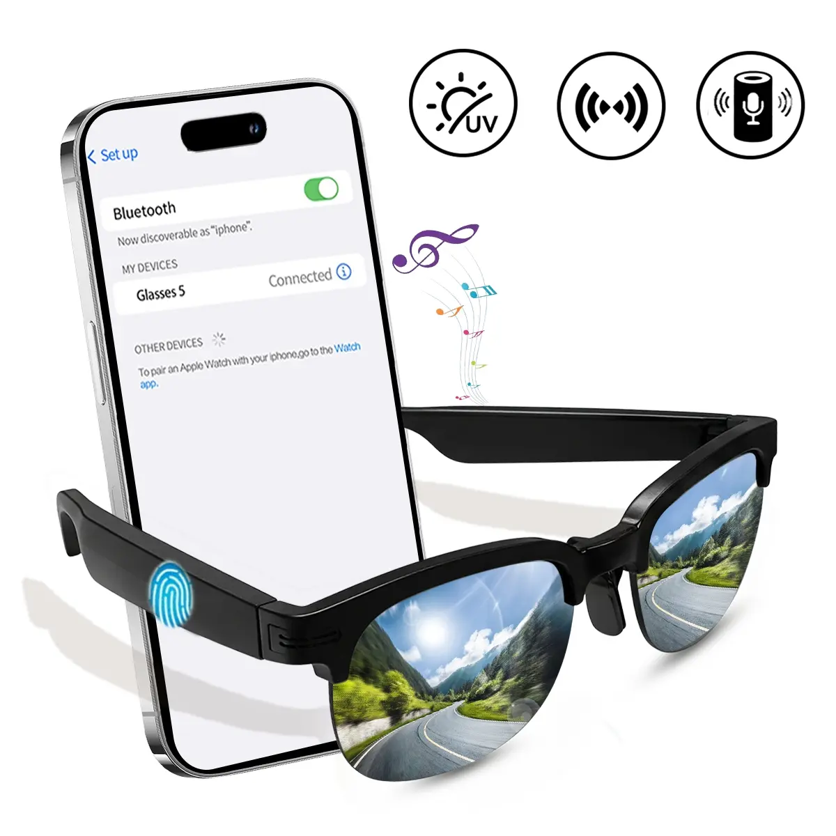 Smart Audio Sunglasses with Bluetooth, Open-Ear Sound Glasses for Music and Calls, Speaker & Microphone, Touch Control, UV Protection Lens, Lightweight Design for Cycling and Travel