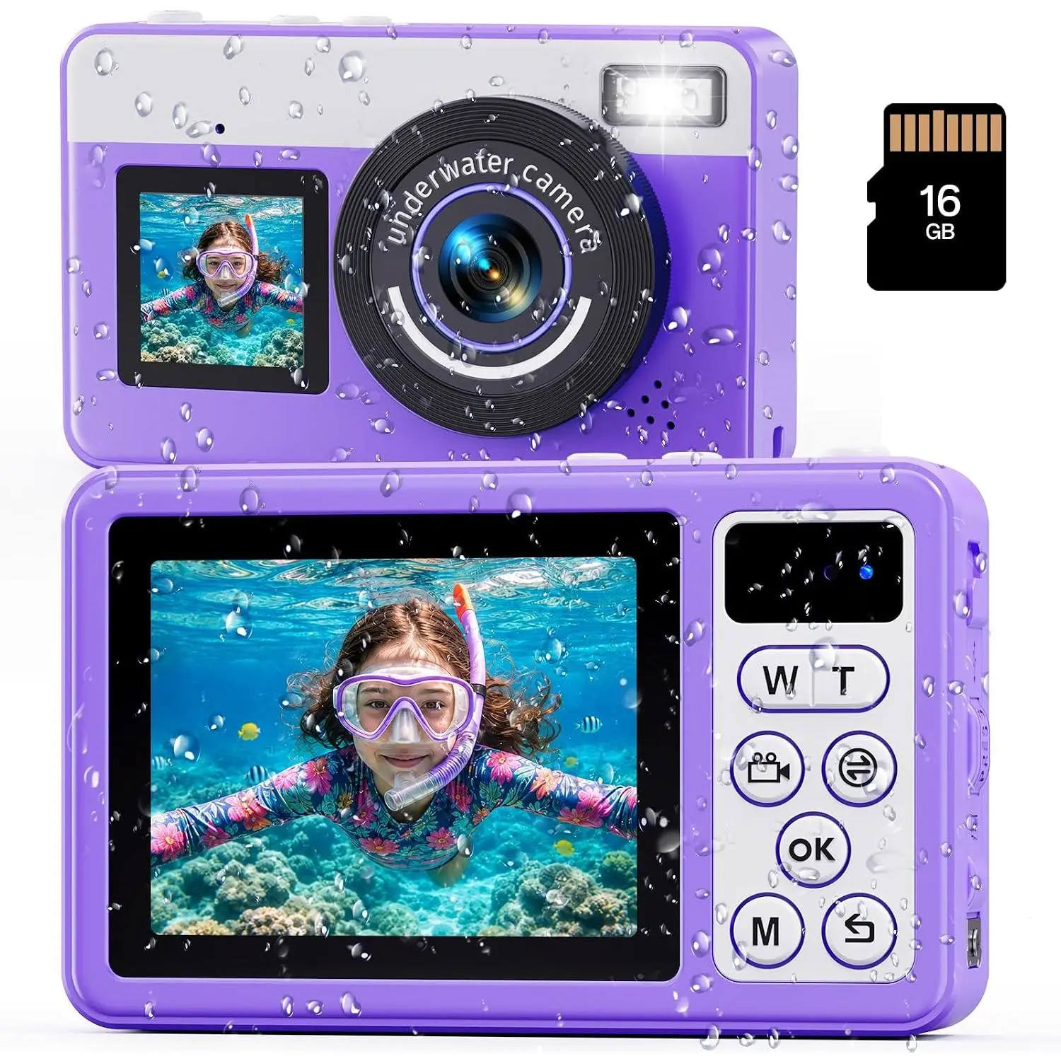 D70 4K Underwater Digital Camera - 48MP 10FT  Camera for Snorkeling -  Screen Selfie Compact Floatable Camera with 16GB Card - Autofocus Point and Shoot Digital Camera -