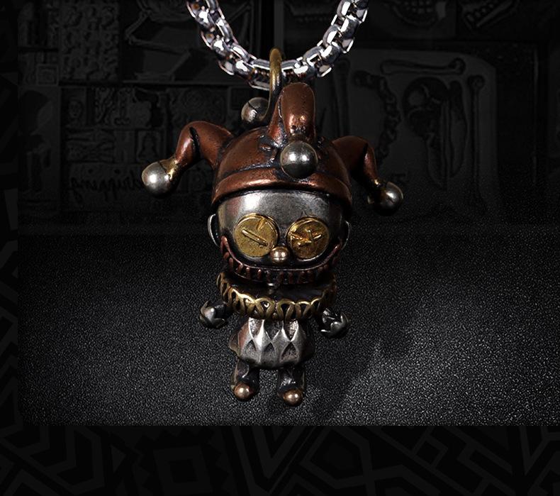 Dark Style Clown Doll Pendant Necklace Vintage Distressed Copper Punk Trendy Toy Edgy Streetwear Unisex Dark Aesthetic Accessory D-019 60cm Box Chain