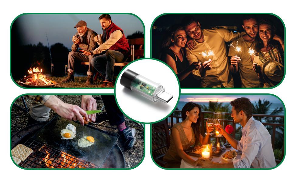 USB-C Electric Lighter (Not for Lightning ports & Samsung smartphones) Windproof Waterproof, Phone Power Bank can Powered it, mini, Lightweight, Activated by plugging into Power Source