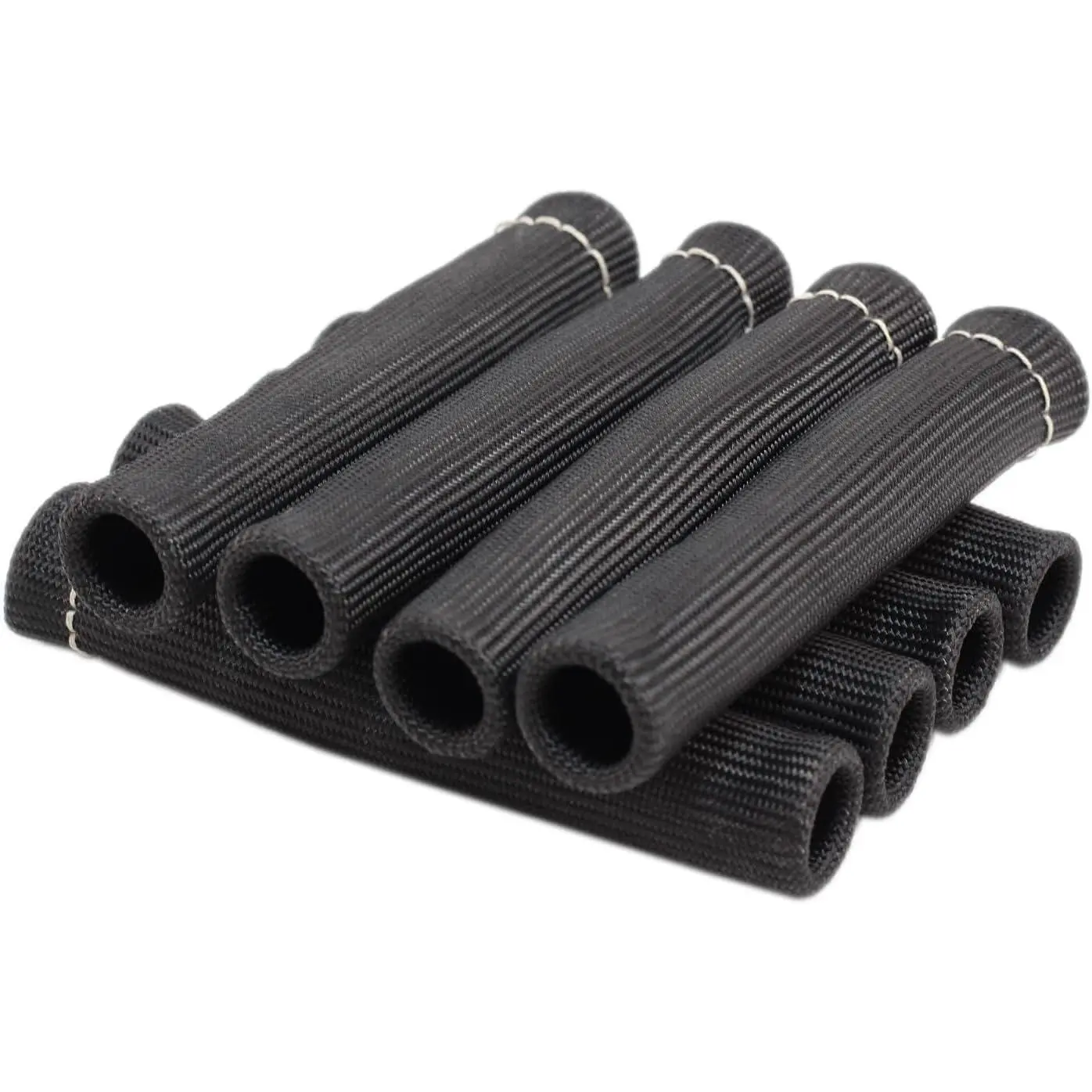 8Pcs 6-Inch Double Wall Braided Fiberglass Spark Plug Wire Boots Heat Shield Sleeves, 2500°F Thermal Protection, Black, Extends Life of Wire, Compatible with GM Chevy BBC/SBC, 350, 454, 351C, 400M, 426W Plymouth Vehicles