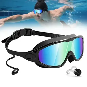 Silicone Wide View Swim Goggles for Adults, Polarized Lenses with Anti-Fog and UV Protection, No-Leak Adjustable Fit, Swim Glasses, Water Goggles