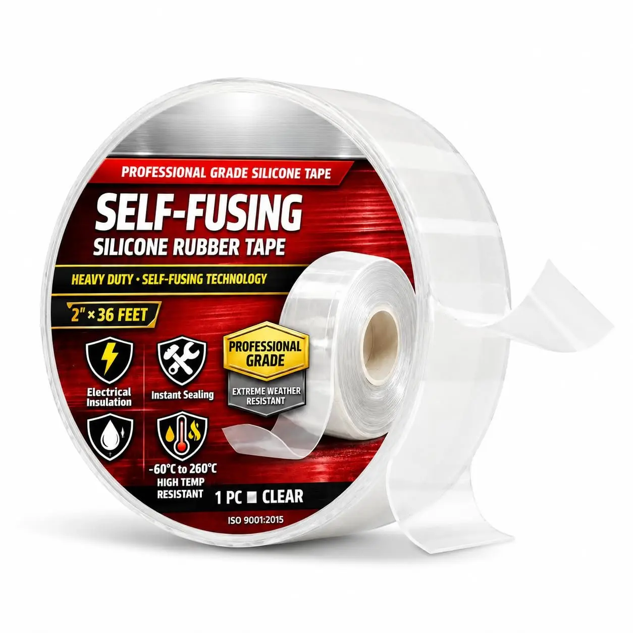 Self-Fusing  Tape 2" x 36FT x 20mil Clear–  & Heat-Resistant Rubber  Repair Tape, Self Amalgamating for Plumbing, Hose, Electrical, Automotive & Outdoor – No