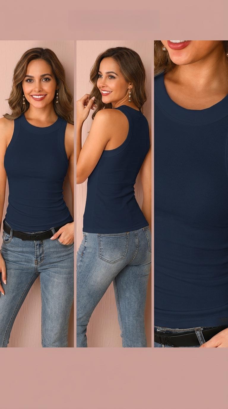 Serenade Ribbed Knit Tank 2026 Summer Women's Solid Color Vest Casual Versatile