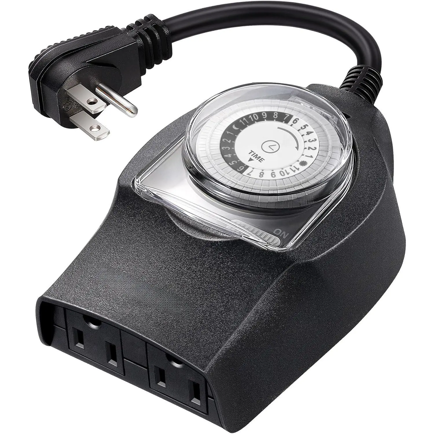 Outdoor Mechanical Timer , UL Listed Outdoor Timer for Lights with 2 Grounded Outlets, 24 Hour Programmable Controller for Christmas Lights, Garden Pool Holiday Decor