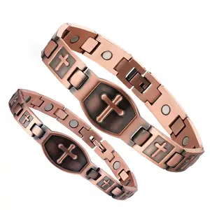 PCS Copper Magnetic Bracelets for Couples, 99.9% Pure Solid Copper Cross Bracelets, Double Row Magnets, Adjustable with Sizing Tool, Jewelry Gift