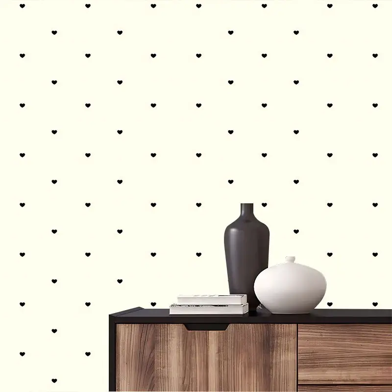 Black Heart Peel And Stick Wallpaper Heart Print Stain Resistant Easy To Clean Self Adhesive Removable No Residue Reusable Durable Home Decoration Suitable For Bedroom Living Room Cabinet All Indoor Decor Surfaces