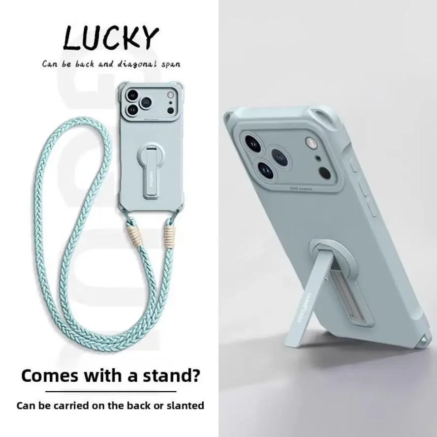 Luxury Multi-Model Smartphone Protective Case for iPhone 16/17, Unisex Fashion Accessory with Detachable Crossbody Lanyard, Gold Wrist Strap, Built-in Stand, Hands-Free Use, Shockproof Drop Guard, Scratch Resistant Cover