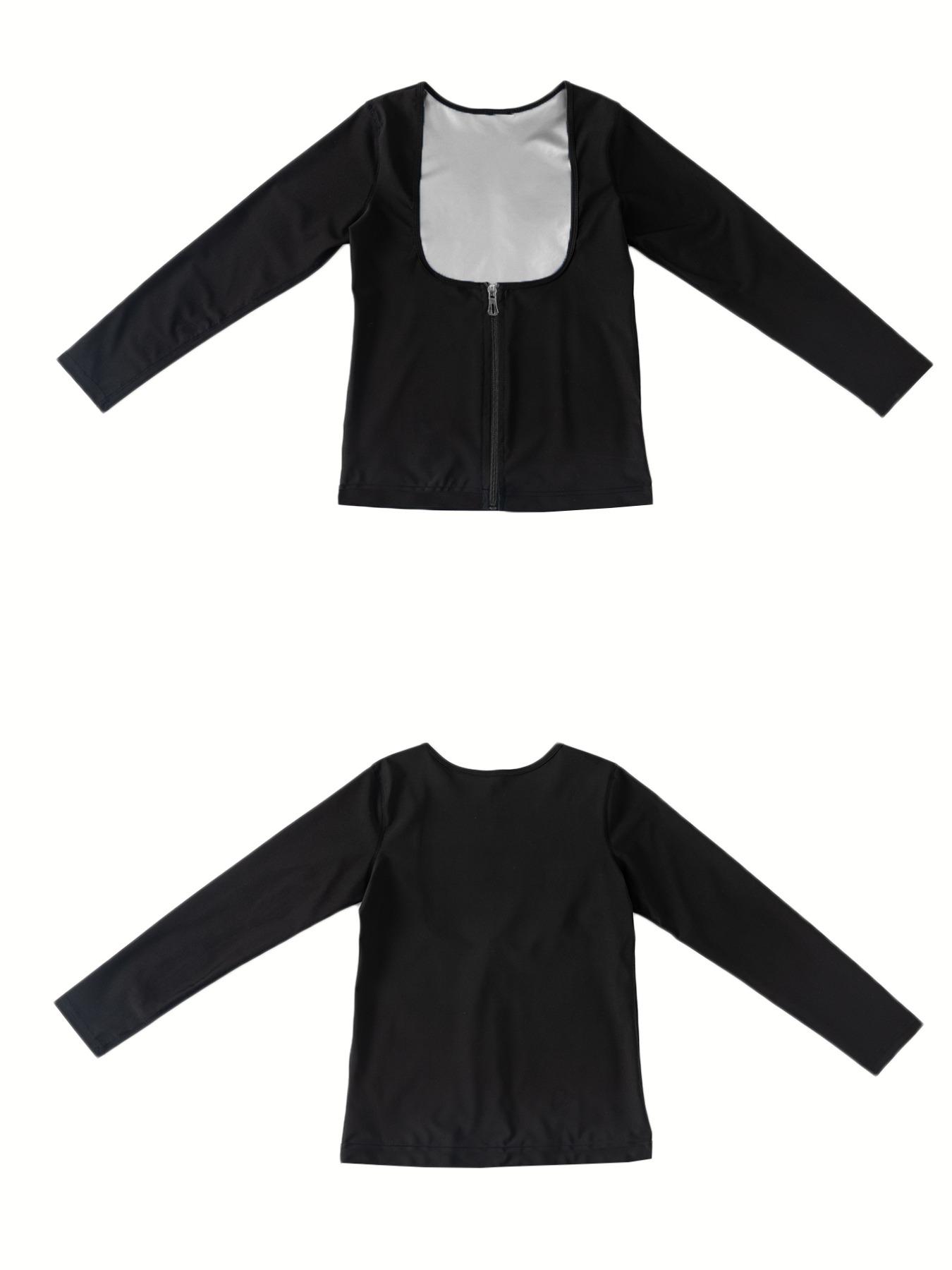 Women's Solid Long Sleeve Zip Up Sauna Top, Open Bust Tummy Control Sports Shapewear Top, Workout Gym Exercise Clothing, Women's Workout Clothes