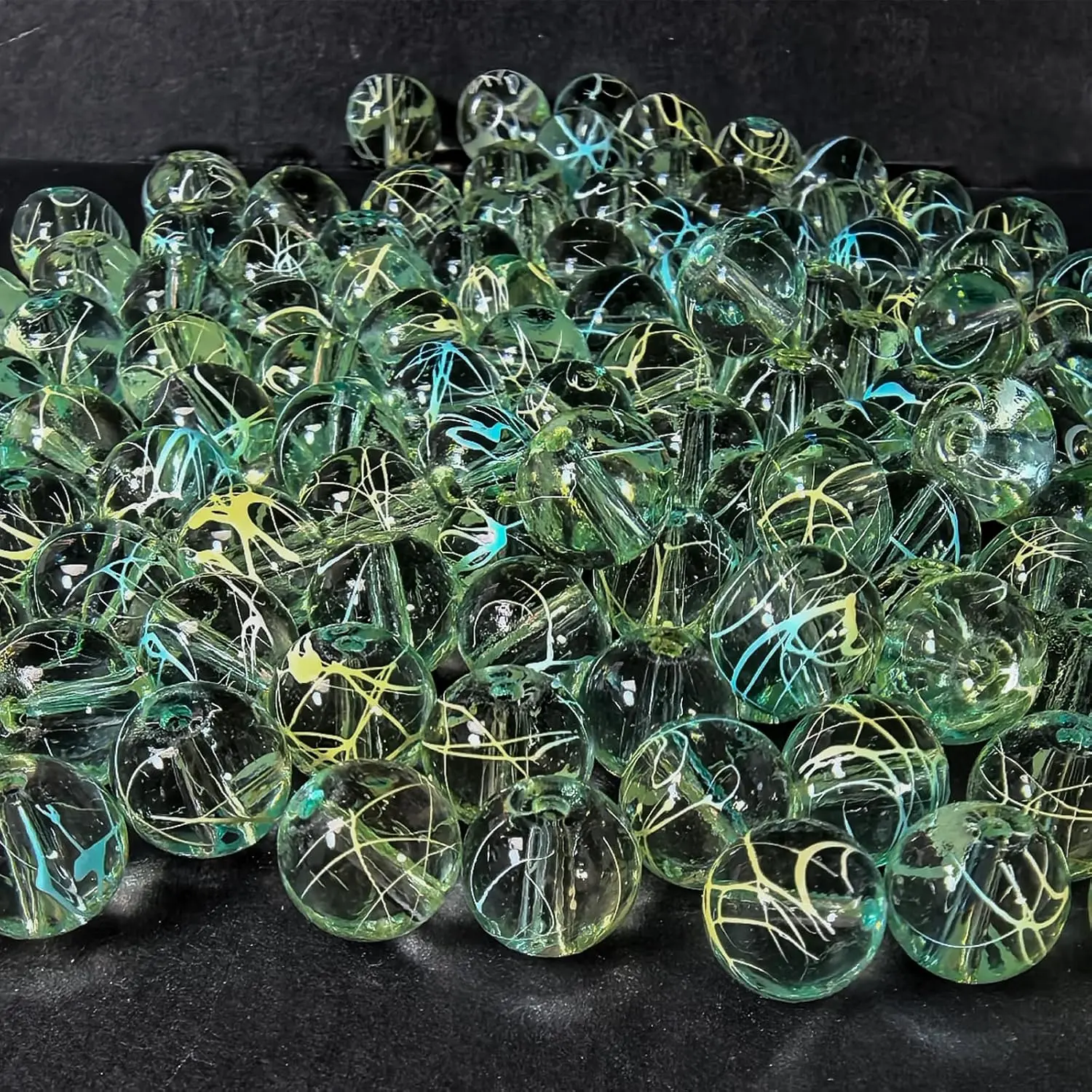 Drawn Glass Beads 8mm - 200 count  Yellow&Sky Blue Round Beads for  Making, Bracelets, DIY Crafts - Solid & Durable Sturdy Beads for Stringing, Wire Wrapping, and  Decor