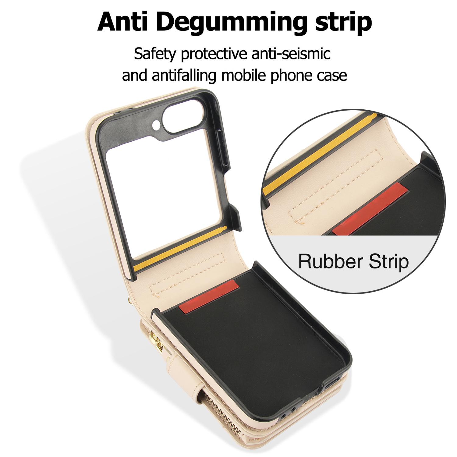 [FREE!SHIP] for Samsung Galaxy Z Flip 6/5/4/3 5G Wallet Case Built-in Crossbody PU Leather Cash Slot Zipper Purse with Credit Card Slot Holder Carrying Handbag Stand Phone Case Hinge Protection Adjustable Lanyard Detachable Strap Wrist for Women Ladies