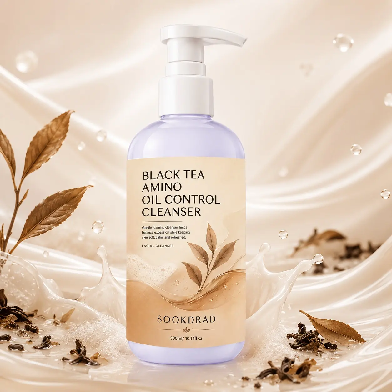 Black Tea Amino Oil Control Cleanser, Black Tea, Amino, gentle foaming, oil control, balance excess oil, keep skin soft, calm, refreshed, facial cleanser, 300ml/10.14fl oz