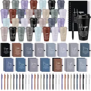90 count Christian Gifts Bulk for Women  Verse Ballpoint Pen A6 Notebook 16 oz Plastic Cup with  Inspirational Catholic Religious Church  for Graduation (Morandi Color,Normal)