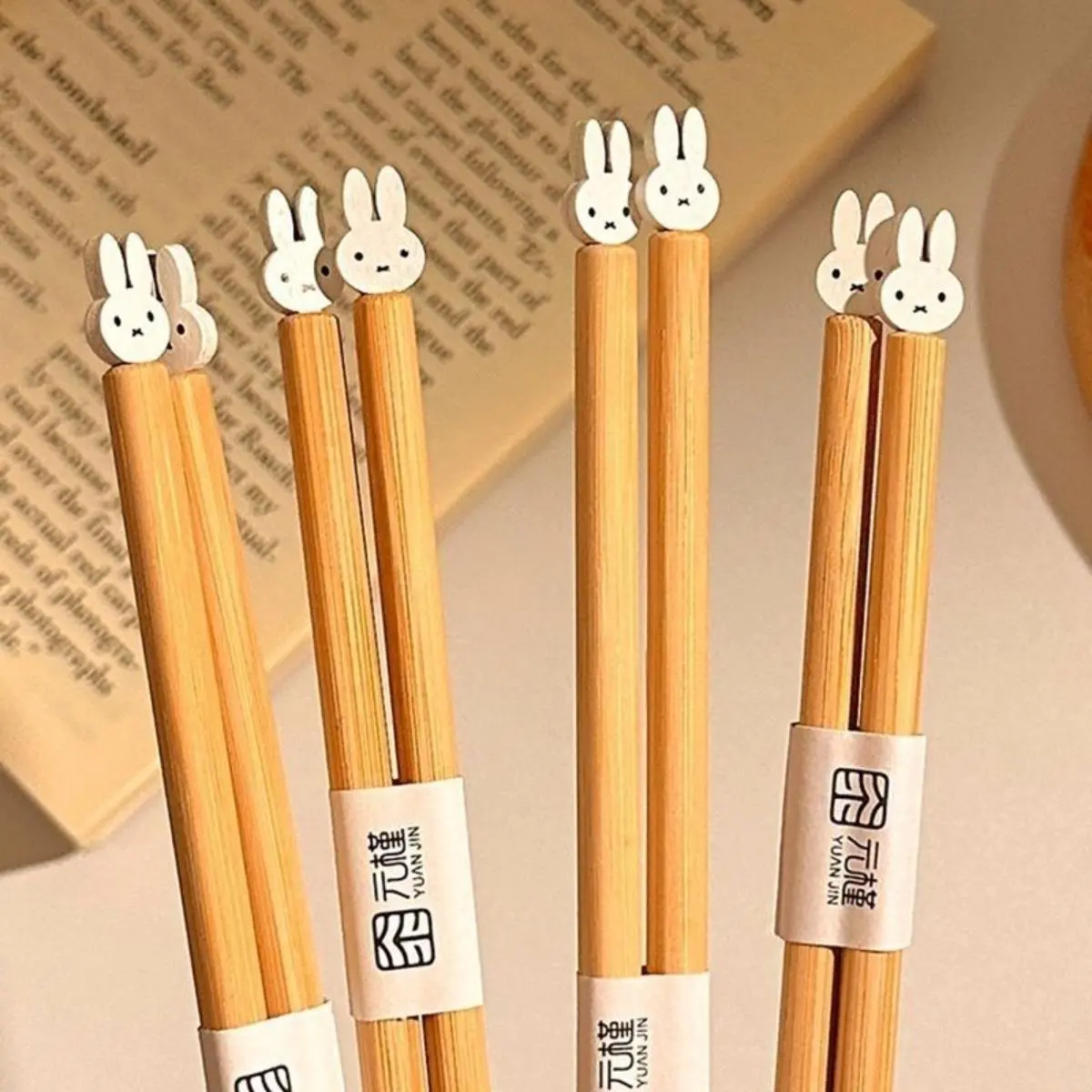 Kawaii Miffy Rabbit Chopsticks Cartoon Cute Chopsticks Creative Kitchen Bamboo and Wood Serving Chopsticks