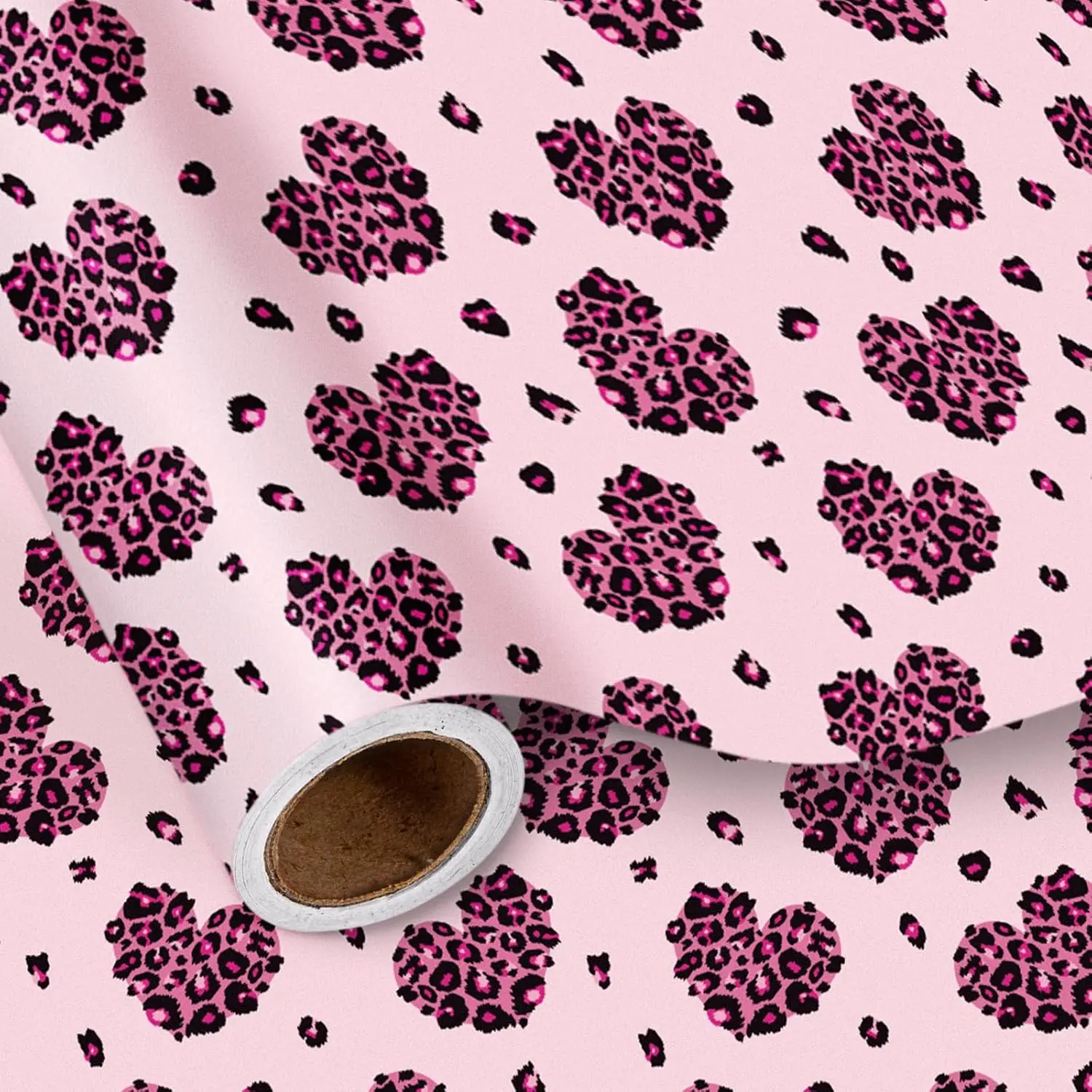 Valentines Wrapping Paper Roll,  Leopard Heart  Design, Trendy Romantic  Wrap for Her Girlfriend Wife, Mini Roll 17 Inches x 16.4