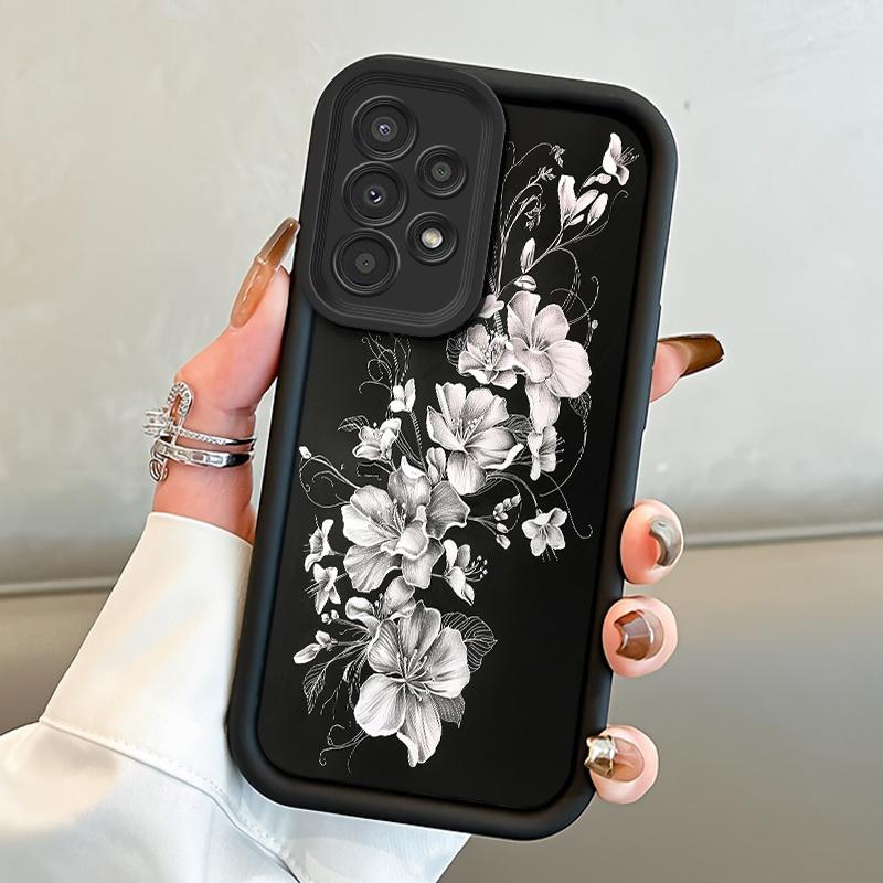 High-End White Floral Artistic Design Phone Case for Samsung Galaxy S26 S25 S24 S23 S22 S21 Fe Plus Ultra A13 A14 A15 A16 A17 A33 A34 A35 A36 A52 A53 A54 Note20, Shockproof, Durable, And Beautifully Stylish.