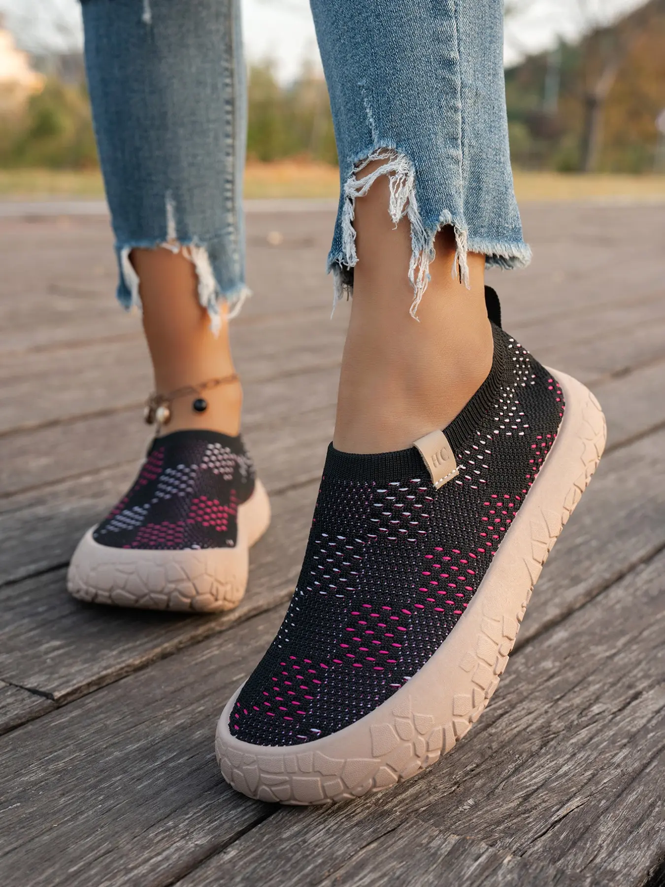 Women's Gingham Pattern Textile Casual Trendy Shoes, slip on flats, PVC Sole, Thick Bottom, All-Season Footwear, Ideal for Daily Wear & Leisure Walks, Summer Boho Shoes