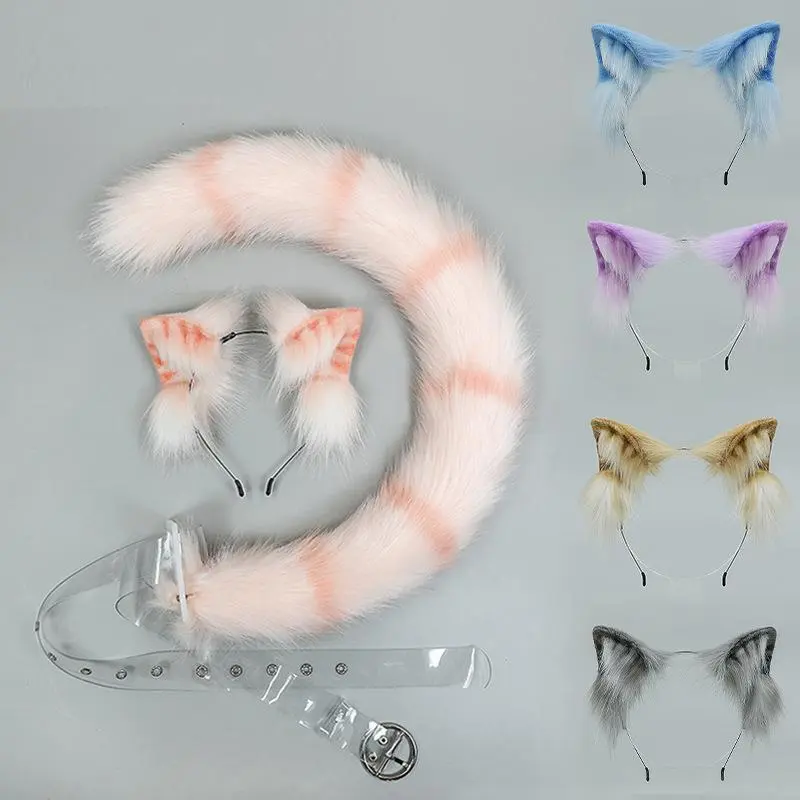 Tiger Spot Cat Ears Furry Tail Women Girls Lolita Animal Ears Hair Hoops Plush Tail Cosplay Costume Accessories