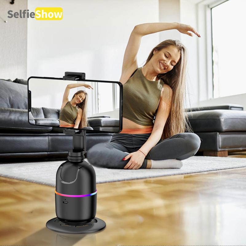 360° Rotatable Phone Holder, USB Rechargeable Smart Face Recognition Selfie Stick, Anti-shake Panoramic Shooting Phone Holder for Travel & Photography, Rotating Stand