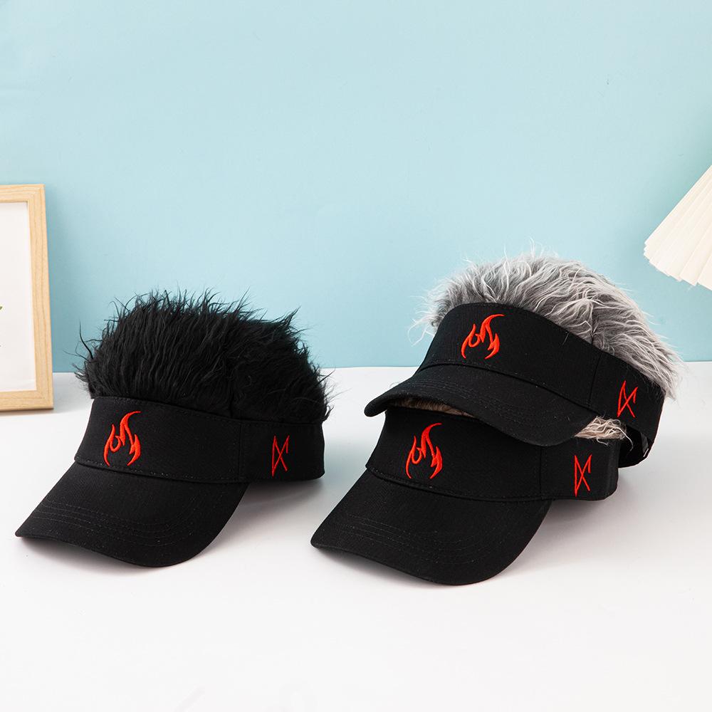 2026 New Fake Hair Baseball Cap for Men Women Embroidered Flame Trucker Hat