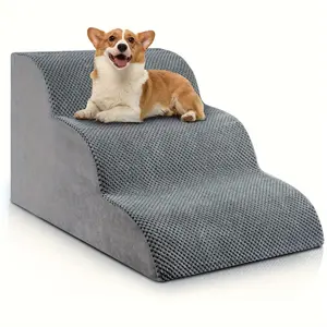 3-Tier Washable Dog Stairs, 3-Layer High-Density Memory Foam Dog Ramp, Fits Sofa & Bed, Non-Slip Pet Stairs, Extra Wide & Deep Dog Steps, Sponge Pet Climbing Stairs, Ideal for Small Breeds Like Teddy for Couch & Bed Access