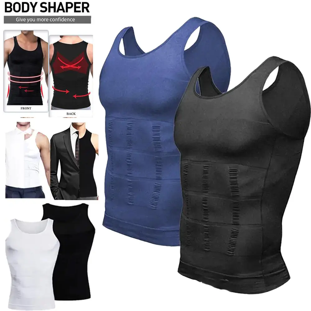 1/2PACK Men Shapewear Compression Tank Top, Tummy Control Body Shaper Vest, Gynecomastia Compression Undershirt Breathable Elastic Workout Sleeveless Gym Fitness Undershirt