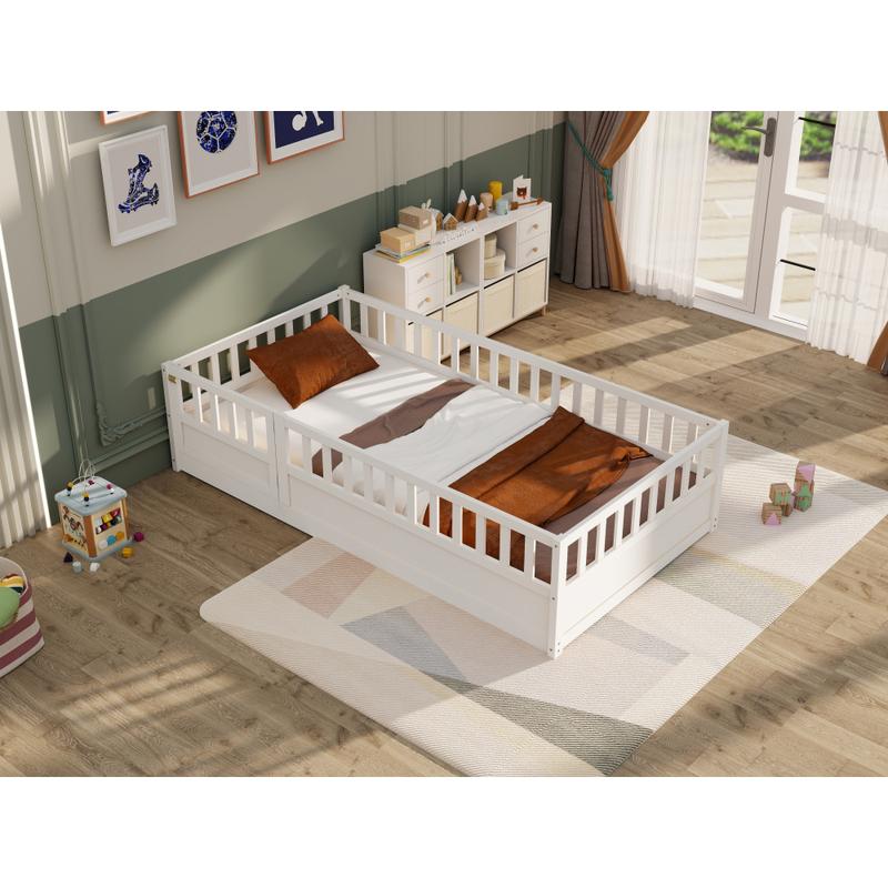 Twin Size Floor Bed, Integral Construction with Super High Security Barrier, Door, Children's Floor Bed Frame, Montessori Wooden Children's Floor Bed Twin Size Floor Bed, Integral Construction with Super High Security Barrier, Door, Children's Floor Bed Frame, Montessori Wooden Children's Floor Bed