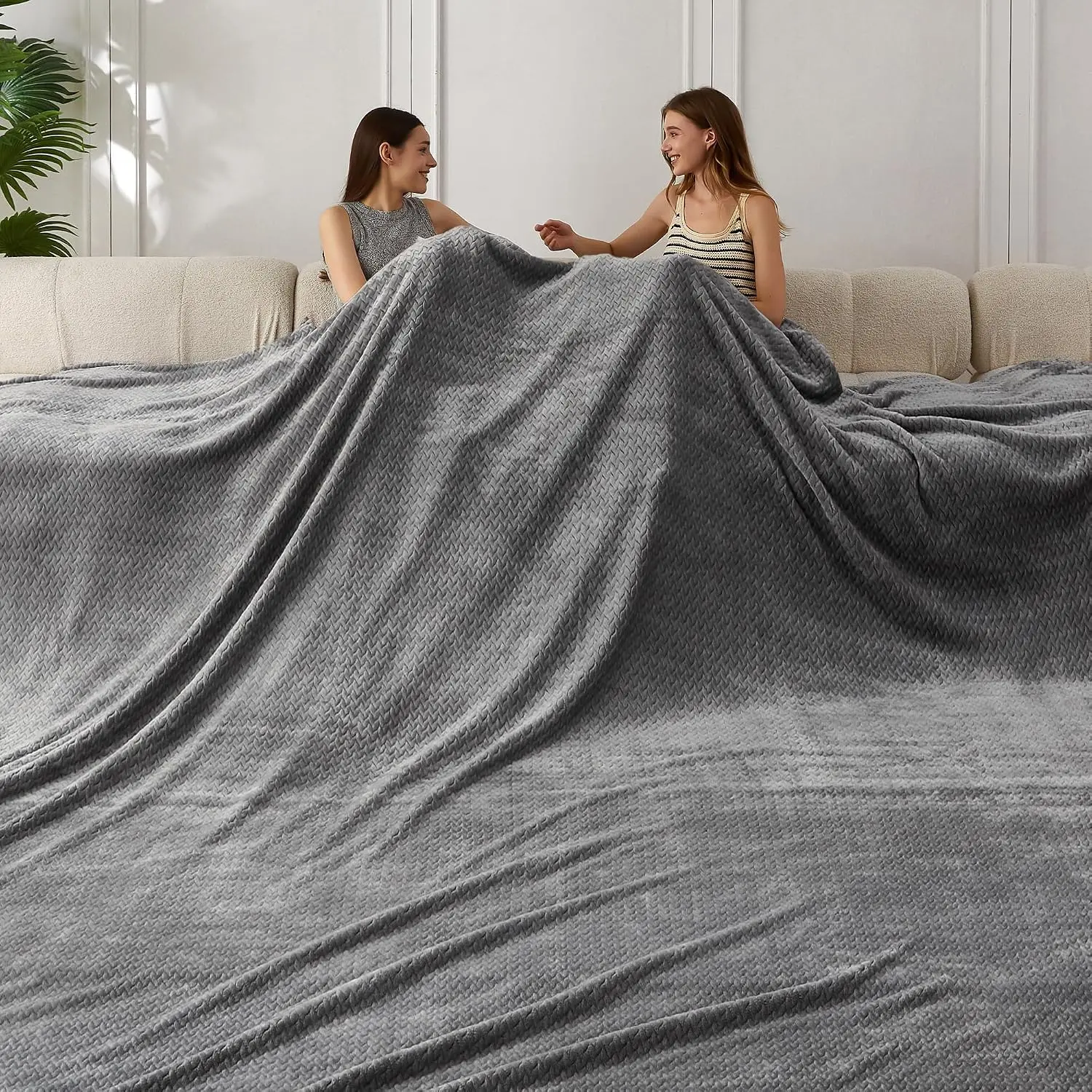 Seamless Big Blanket 120x120 Inch  Jacquard Huge Blanket - Cozy  for Bed,   for Family Use, Giant 10x10ft for Couch, Travel, Camping,Dark Grey