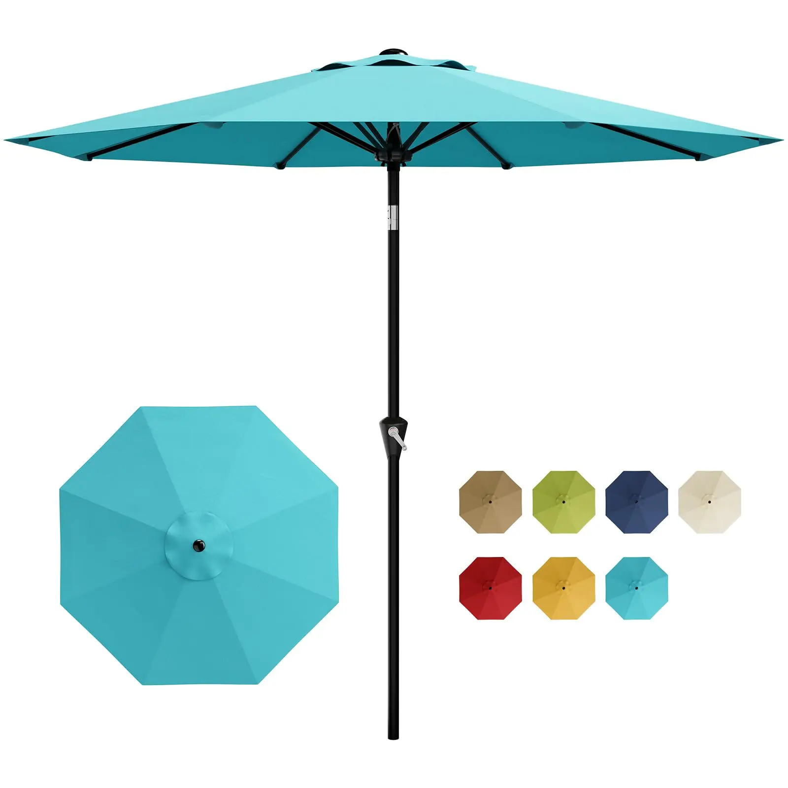 【GARVEE】9FT Patio Umbrella with Smooth Crank Lift – Push Button Tilt, 8 Sturdy Ribs, UV Protection, Waterproof Outdoor Table Umbrella – for Pool, Deck, Yard, Garden – Sky Blue
