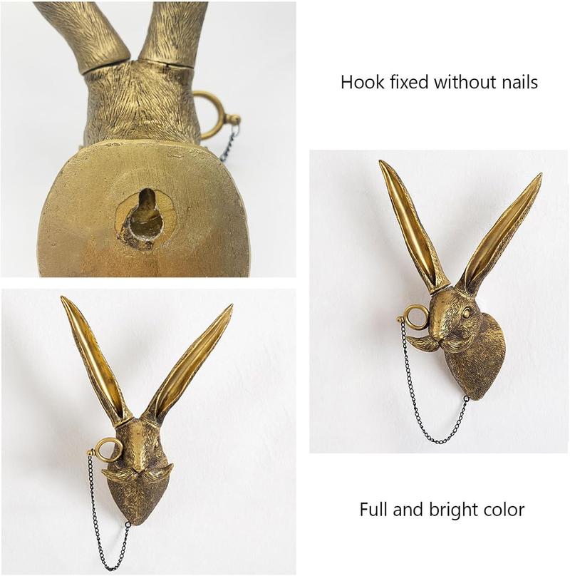 Animal Heads Wall Decor, Faux Deer Head Mount, Animal Sculptures Wall Decor, Resin Animal Head Wall Hanging Decoration for Living Room Bedroom Kitchen Gift,Rabbit