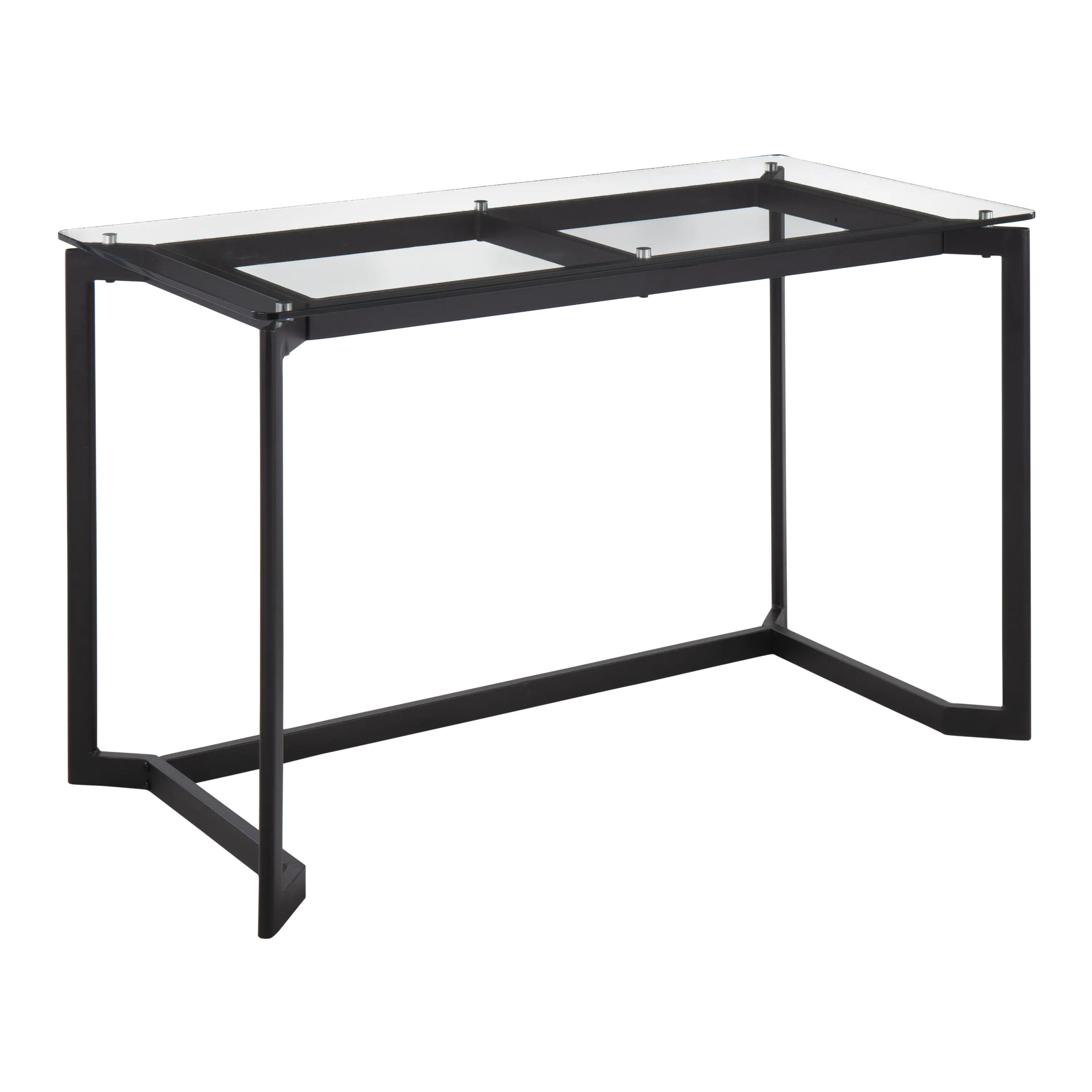 ARCH Modern Office Desk with Clear Glass Top and Black Steel Frame, Sturdy Computer Workstation for Home Office, Study, or Workplace, Easy Assembly, Sleek Contemporary Design, Single Desk Unit, Home Furniture and Household Product Search Terms