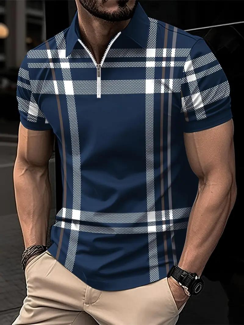 Summer Printed Checks Men's Casual Polo Collar Polo Shirt Menswear Top